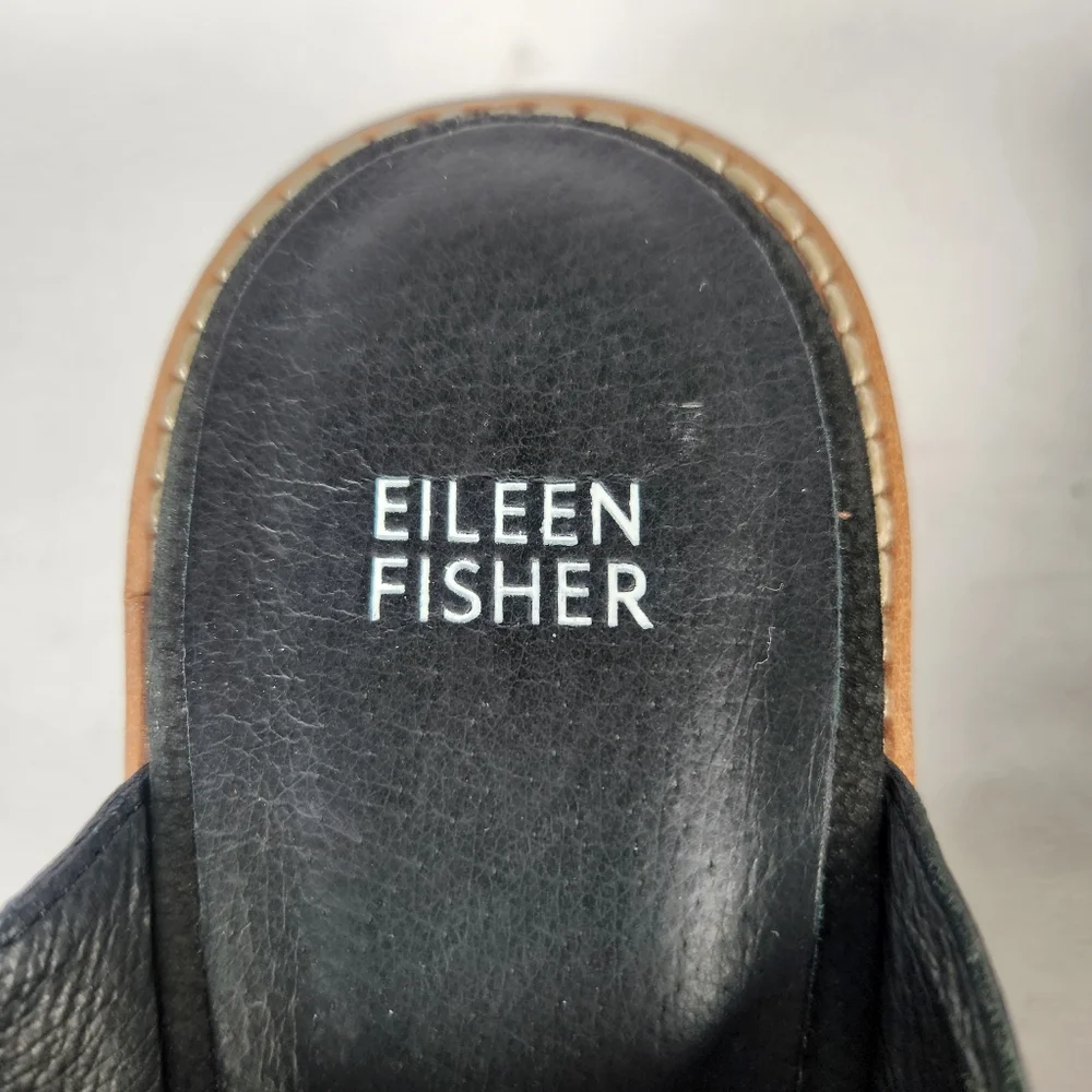EILEEN FISHER Womens Loti Wedge Mule Size 10 Black Nubucl Leather Clog Shoe - Picture 4 of 11